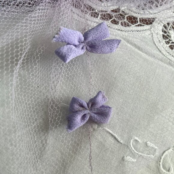 Vintage 60s Purple Fascinator Mesh Netting Hair Bows Pastel Mauve Hairnet Rockab - Picture 4 of 10
